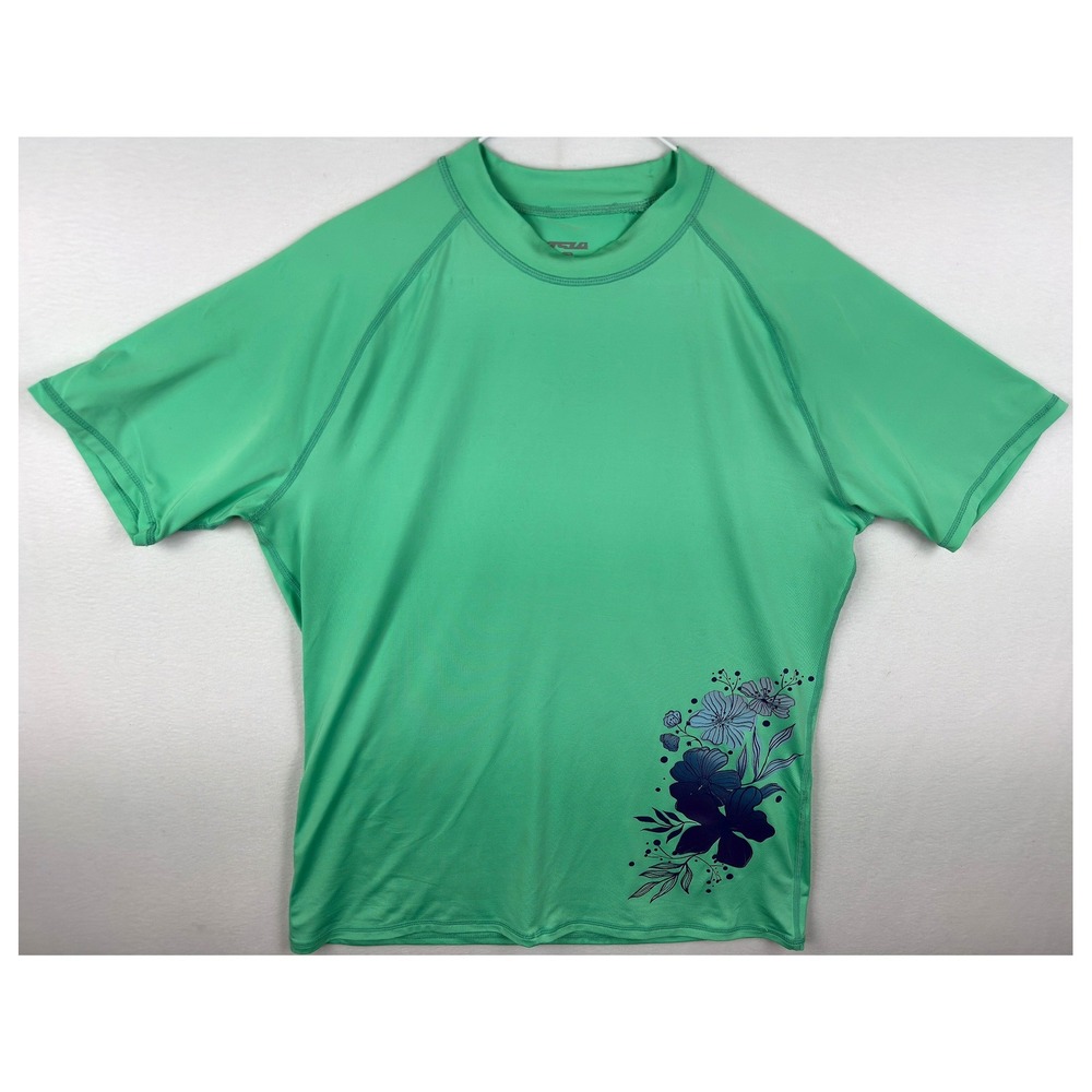 TSLA Rash Guard Womens L Green Floral Swim Shirt Surf Beach Stretch‎ FSR43